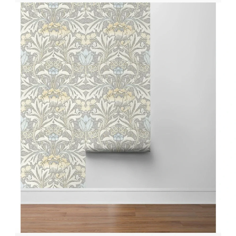 NextWall NW41508 Morris Flower Wallpaper in Daydream Grey & Pearl Blue NEW